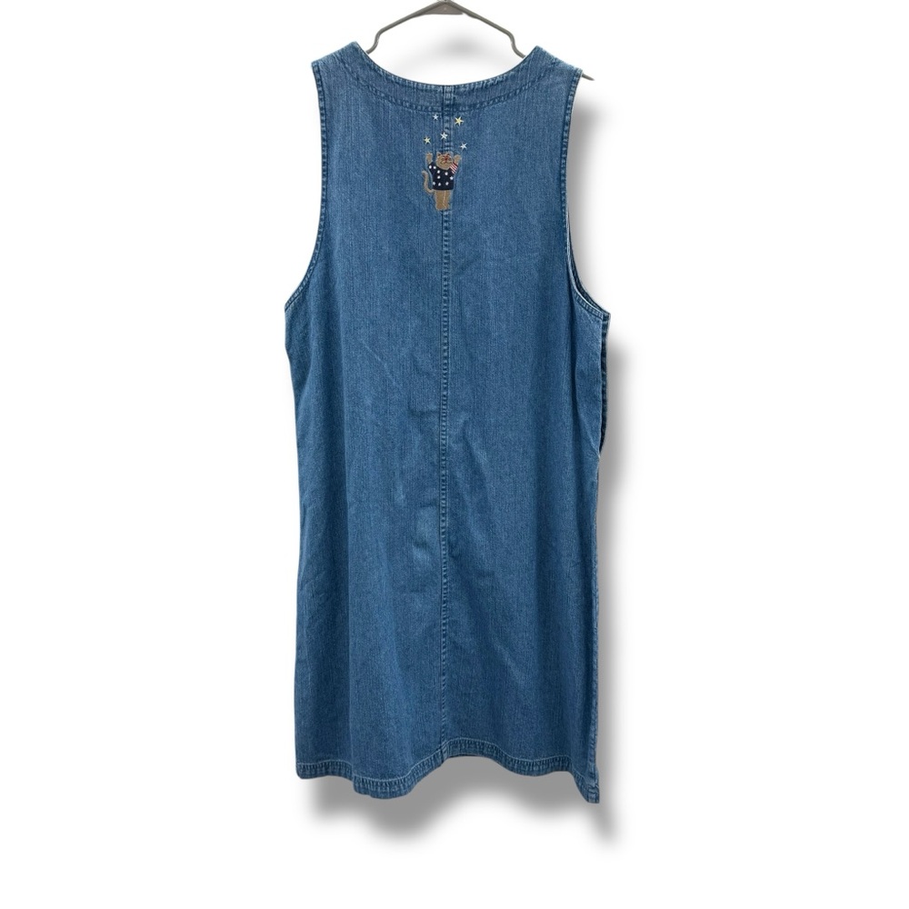 Christopher & Banks NWT Denim Jumper Dress‎ Women’s Size Large Cat Patriotic - Picture 3 of 7